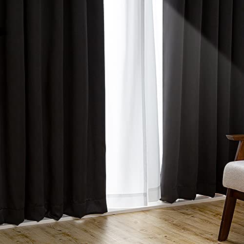 アイリスプラザ 遮光度99.99%カーテン 幅100×丈200cm 1級遮光 タッセル付き しっかり厚手 節電&省エネに 断熱/防寒 洗濯機OK 2枚組 ブラック